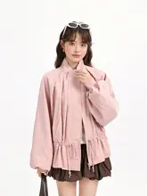 優雅なピンクの立ち襟ジャケット【秋用・ドレープデザイン・スリムフィット】