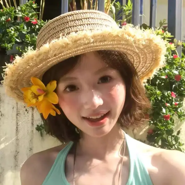 リゾート風デザインの平頂ハット【夏用・レース編み・日焼け防止】