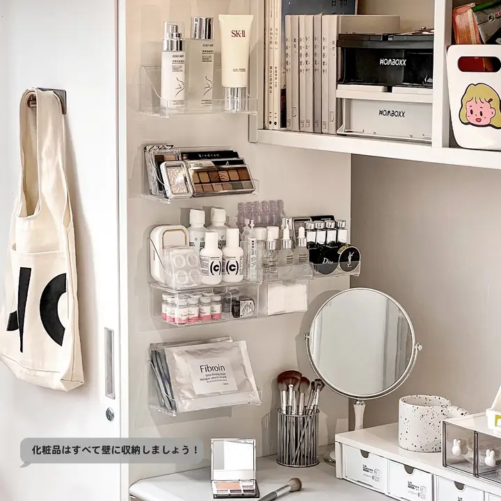 透明壁掛け化粧品収納ラック【デスクサイド用・リップスティック対応】