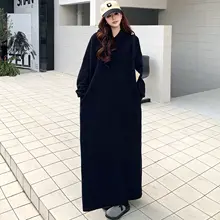 極上の柔らかさ フェイクファー付きフードワンピース【冬用・ゆったりシルエット・マタニティ対応】
