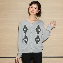 リボン付きダイヤモンド柄ニットカーディガン【ゆったりとした秋用・女性用】（セットアップ対応）