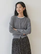ラウンドネックウールニットカーディガン【女性用・秋冬版・極上の柔らかさ・重ね着に最適】（セットアップ対応）
