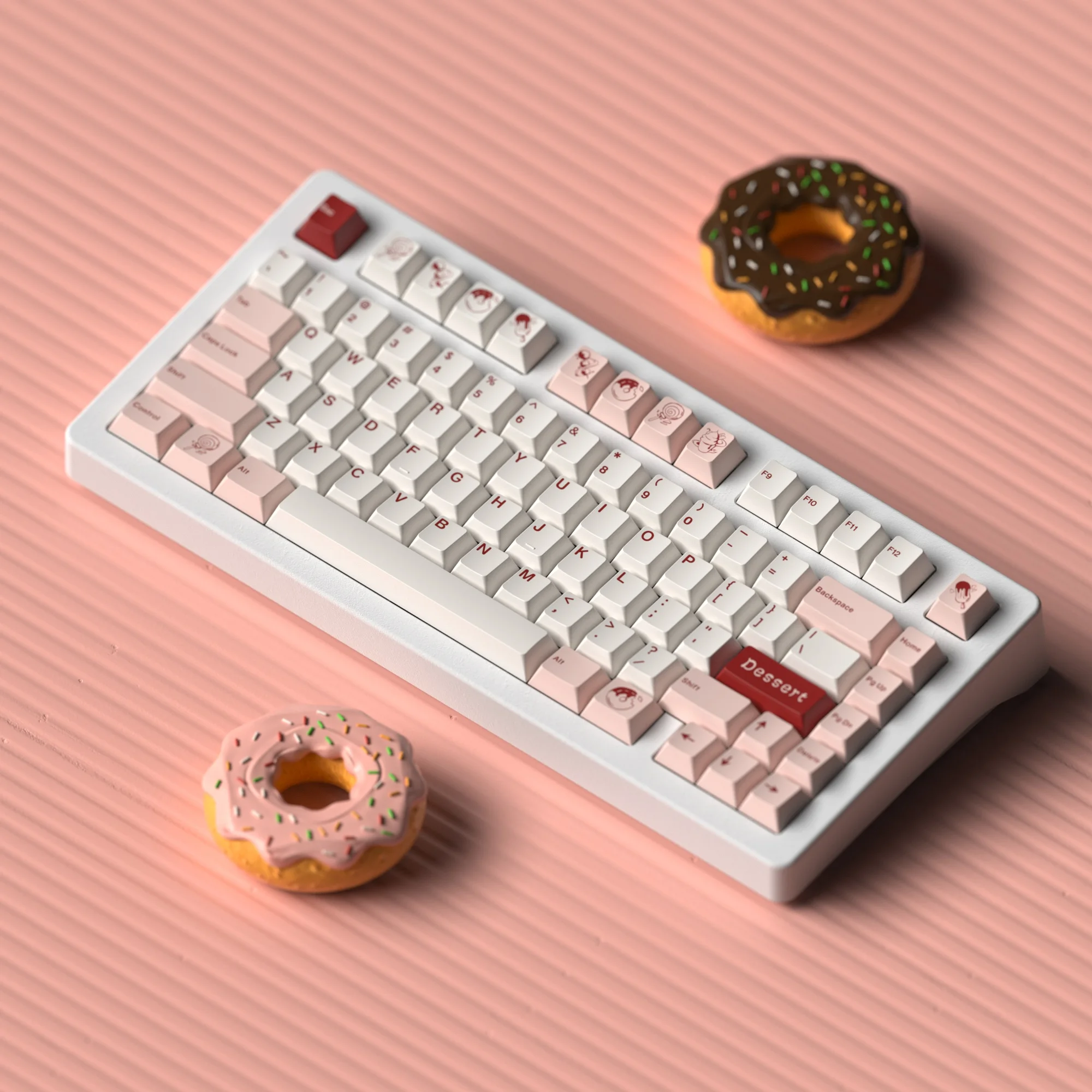 デザートデザインのタムキーボードキャップ：熱昇華加工による多様なキー対応と人体工学設計の実用性