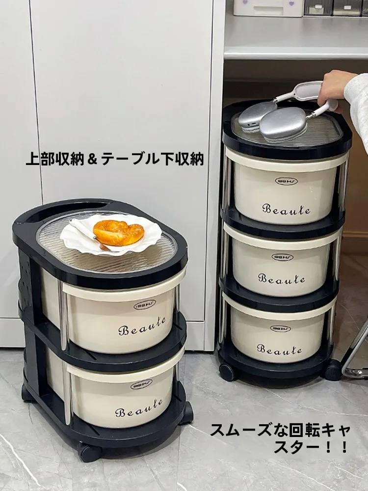 デスク下収納キャビネットDF0403：多層構造とキャスター移動による効率的な掃除グッズ収納