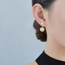 925シルバー製14K金メッキ 天然淡水パールピアス【個性的なサークルデザイン・アレルギー対応】