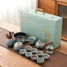 高級感ある窯変功夫茶具セット【陶器製・茶壺・蓋碗・茶杯・小茶盤・家庭用・オフィス用】