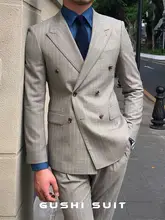 ビジネス用 メンズストライプダブルブレストスーツ【スリムフィット・結婚式用】（セットアップ対応）