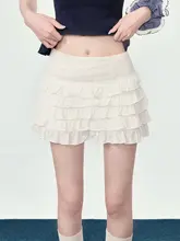 白色のパフスリーブケーキスカート【女性用・夏季・バレエスタイル・ハイウエスト・Aライン】