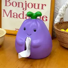 かわいいキャラクターのナス型ティッシュボックス【おしゃれなデスクトップ装飾】