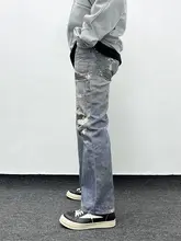 ヴィンテージ風3Dデジタルプリントデニムパンツ【ダメージ加工・カジュアルスタイル・男性用】