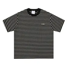 美式復古風のバイカラーストライプTシャツ【ラウンドネック・夏用・ユニセックス・フィット】