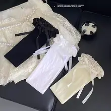 バレエ風白シルクオーバーニーソックスリボン付き
