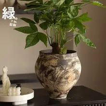 新中式和の趣を感じる陶器の花瓶【水栽培対応・手作り・粗陶】