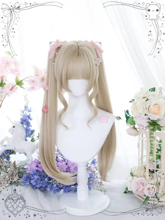 ロリータ風 ツインテールウィッグ【自然なショートヘア・全頭セット】