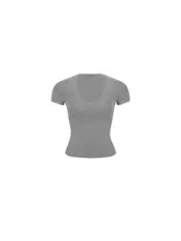 LEIYU ハイウエストショートスリーブTシャツ【夏用・タイトフィット・Uネック・ニット】
