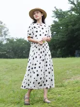 新中式デザインのドット柄立襟ワンピース【麻素材・夏用】（セットアップ対応）