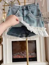 フリル付きデザインのデニムミニスカート【ストレッチ・ハイウエスト・魅力的なシルエット】