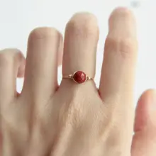天然南紅瑪瑙リング【14Kゴールドコーティング・手作り・ワイヤーラップデザイン】