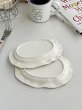 韓国風のスプレーアートデザイン 陶器の楕円皿【不規則な形・朝食やおやつに最適】