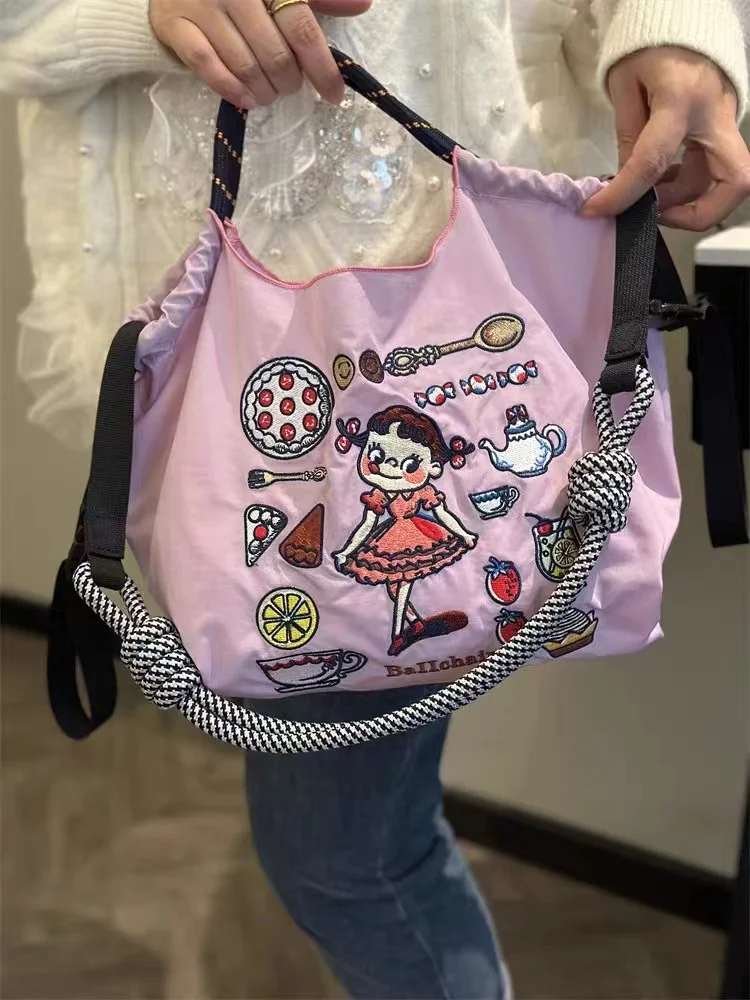不二家 ボールチェーン刺繍ショッピングバッグ【肩掛け・斜め掛け・小中大サイズ】