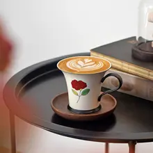 手作り小玫瑰デザインのコーヒーカップ＆ソーサー【陶製・景徳鎮製・ギフト用】