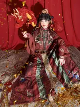 龍年祝い用着物【龍柄・二色使い・赤色・唐風・ひだスカート】