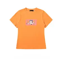レトロな犬プリントのラウンドネック半袖Tシャツ【女性用・夏用・スリムフィット】