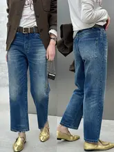 BodhlCat レディース破れ加工ストレートデニムパンツ【ハイウエスト・九分丈・ホワイトウォッシュ】