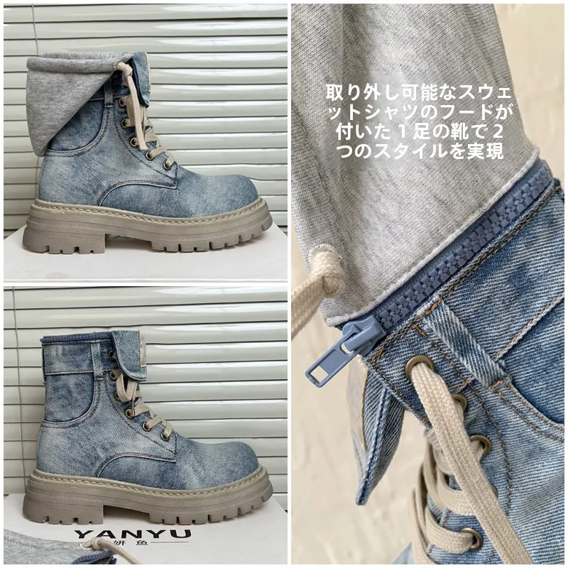ブーツ カット デニム メンズ：水洗い加工の西部風厚底ブーツの実用性とフィット感