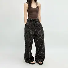 民族風レトロ柄リラクシングパンツ【格子デザイン・春秋用】