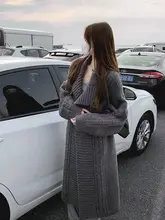 灰色大きな襟のニットコート【ゆったりとした感・超ロング・カーディガン・厚手】