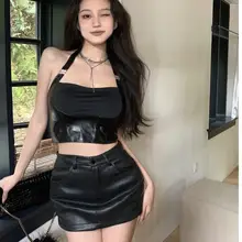 セクシーなキャミソール【夏用・ハイネックデザイン・タイトフィット・ショート丈】