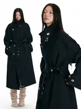 韓国風ダブルブレストトレンチコート【ミドル丈・膝丈・立ち襟】