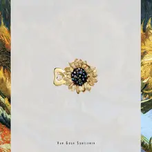 リビングデザインのひまわりモチーフ手作りビーズ付きヘアクリップ【復古スタイル・ゴールド・片面】