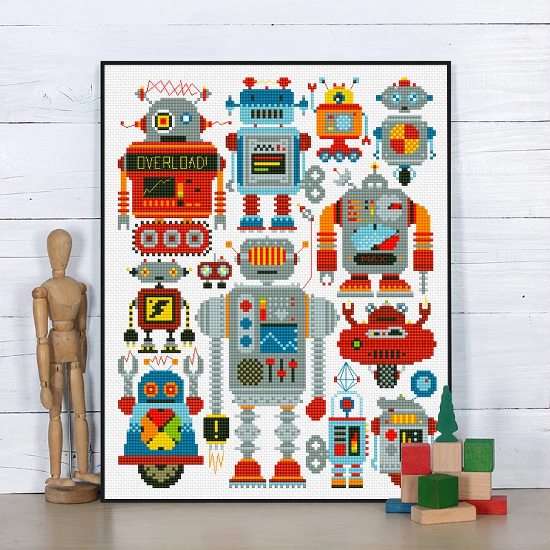 子供向けアニメデザイン刺繍キット ロボットモチーフでリビングを手作り