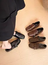 疲れにくい！レトロデザインのレザー風ローファーシューズ【フラット・女性用・英倫風】