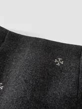 レトロ刺繍ウールミディスカート【秋冬用・ハイウエスト・Aラインデザイン】
