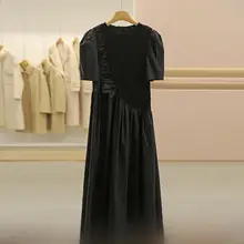 デザイン性のあるパフスリーブフィットワンピース【冬用・ブラック・ボディコン】（セットアップ対応）