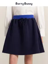秋用 ハイウエスト子供用 Aラインスカート【ネイビーブルー・学院風】
