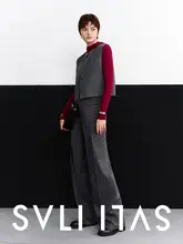 ハイウエストワイドパンツとジャケットベスト【カジュアルシルエット・ラウンドネック】（セットアップ対応）