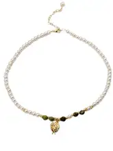 天然石と淡水パールのショートネックレス【中華風・デザインネックレス】