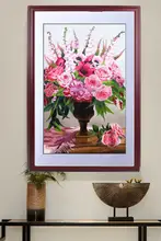 刺繍入りピンク牡丹の装飾画【リビング・書斎・廊下用】