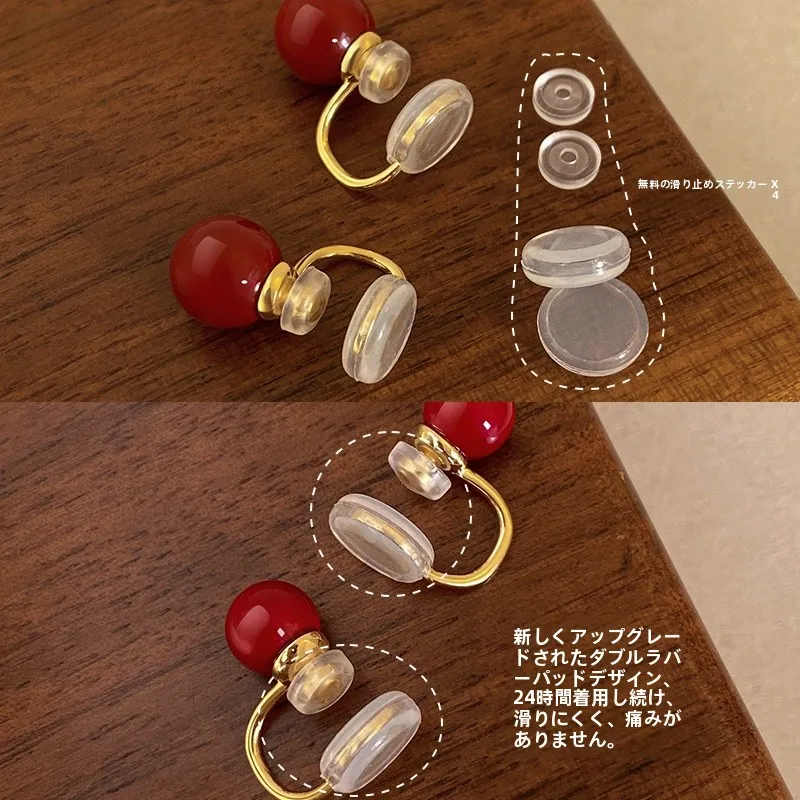 赤いパールイヤリング：レトロな宫廷風の高級感を実現