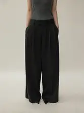 混紡ウール スラックス ゆったりしたドレープ 直腰 しわ防止