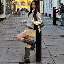レトロ風ローウエストデニムタイトスカート【フリンジ仕上げ・Aライン・カジュアル・秋冬対応】（セットアップ対応）