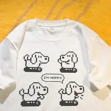 カジュアルなアニメ風犬デザインTシャツ【ユニセックス・綿素材・ゆったりフィット・短袖】