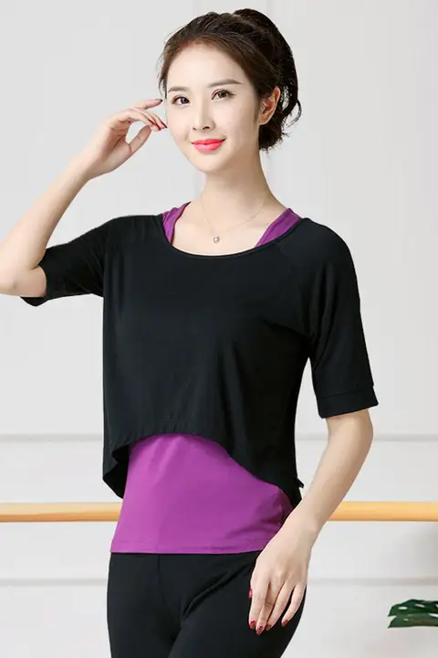 モダール素材の中袖ヨガトップス【ファッションデザイン・スポーツ・ダンス用】（セットアップ対応）