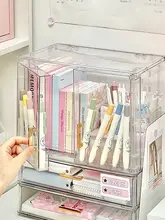 デスクオーガナイザー 文房具収納ケース 引き出し付き ペン立て クリア 大容量 多機能 学習机 オフィス 整理ラック