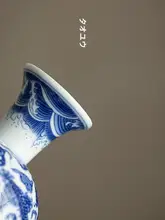青花龍文デザイン 陶器製 高脚茶杯【高級感ある個人用・功夫茶具】
