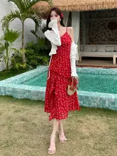 リゾート用のフラワープリントキャミソールマキシドレス【不  規則デザイン・夏用・フレアシルエット】（セットアップ対応）
